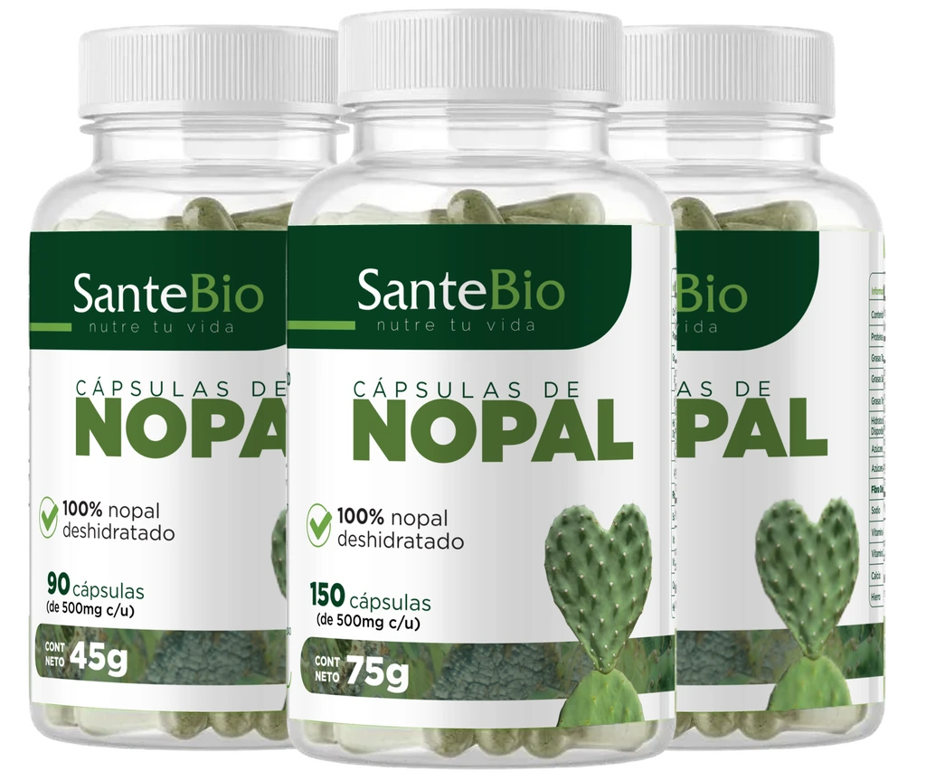 Frasco de cápsulas de nopal SanteBio